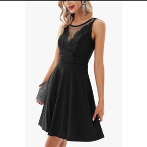 NWT Grace Karin Elegant Black Lace Top Mini Dress - Medium